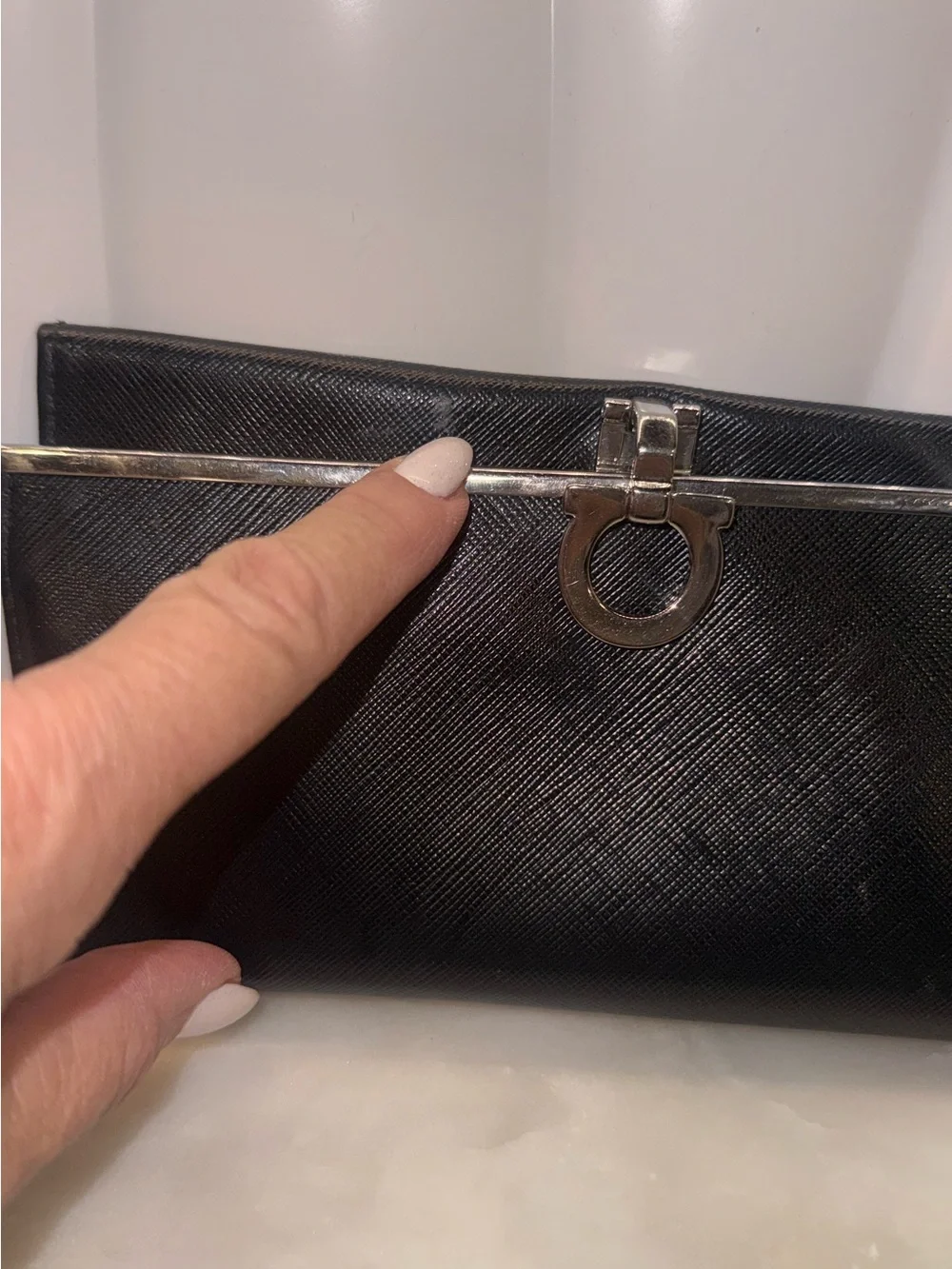 Salvatore Ferragamo Black Women's Clutch with Silver Hardware